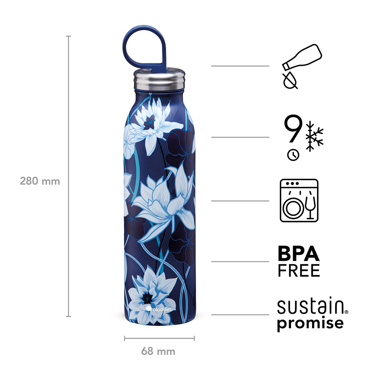 NAITO Design Isolierflasche, Lotus Navy, 550 ml